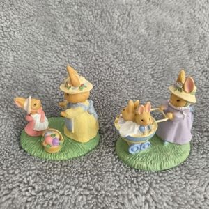 Vintage Avon Forest Friends Adorable Bunny Figurine Pair Sunday Best Springtime